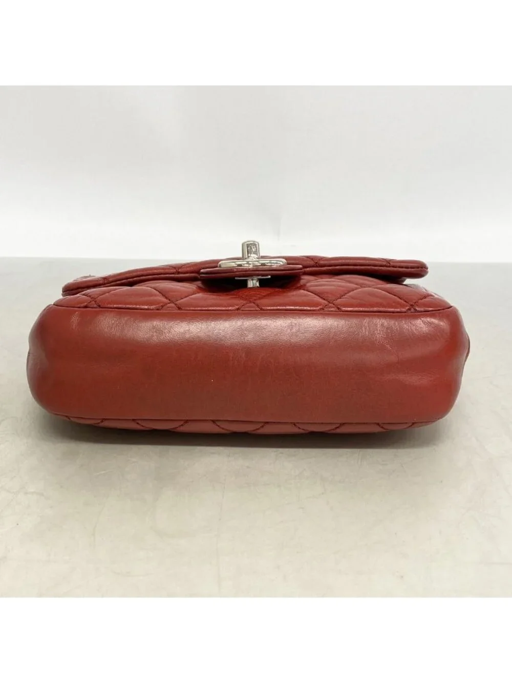 Chanel Shoulder Bag Mini Quilted Lambskin Red Silver